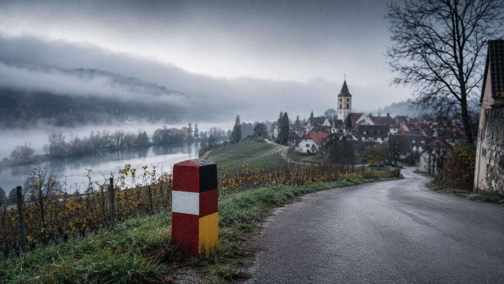 Grenzstein vor Büsingen am Hochrhein zwischen Deutschland und der Schweiz